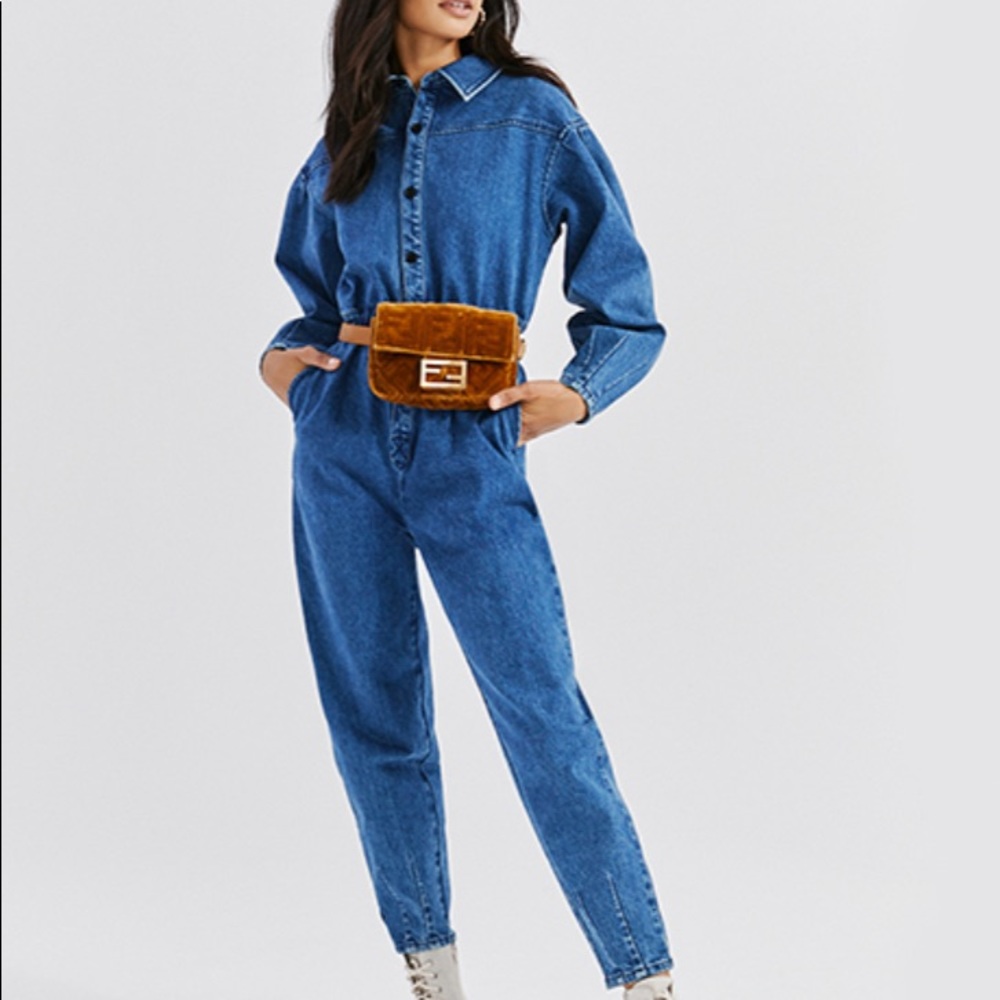 Something Navy Jean Jumpsuit -XS